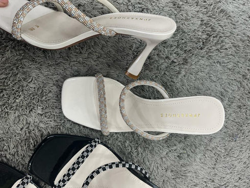 Rhinestone Embellished Strap Heel